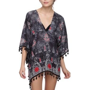 UNIQUE CUSTOM BLACK & RED TIE DYED COVERUP 38 X 54